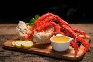 Alaska King Crab on vintage wooden background